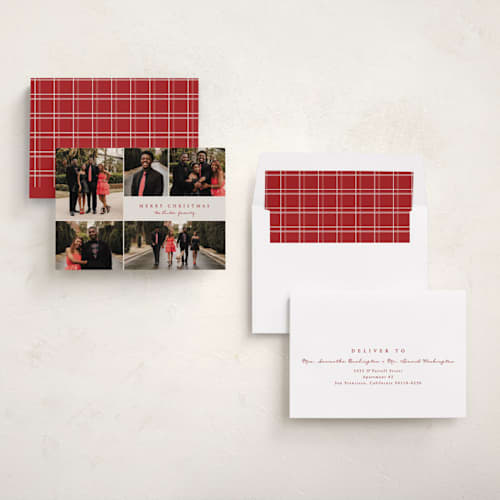 This is a poinsettia photo christmas cards with standard by Brianne Larsen called simple five printing on recycled smooth signature in standard