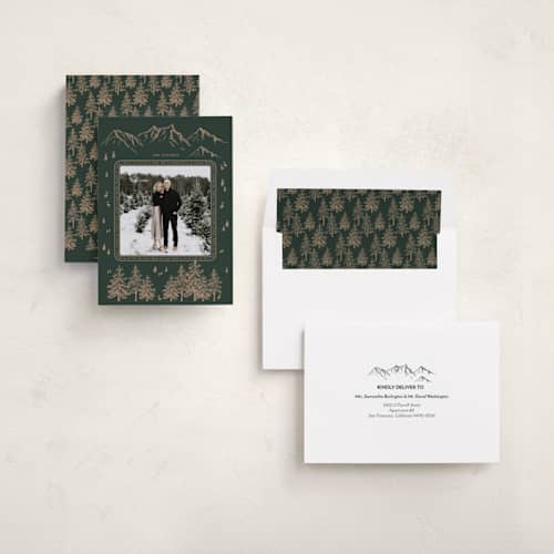 This is a pine photo christmas cards with standard by Sherley Ferreira called the heaven and nature sing printing on recycled smooth signature in standard