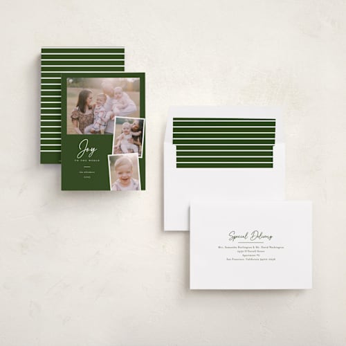 This is a evergreen photo christmas cards with standard by Jessica Williams called simply joy printing on recycled smooth signature in standard