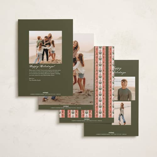 This is a mistletoe photo christmas cards with standard by Robert and Stella called holly border printing on recycled smooth signature in standard