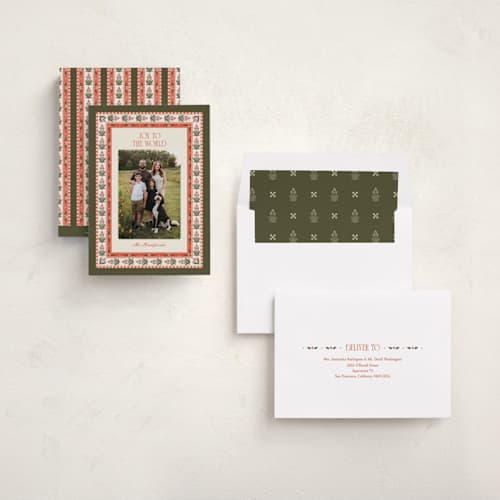 This is a mistletoe photo christmas cards with standard by Robert and Stella called holly border printing on recycled smooth signature in standard