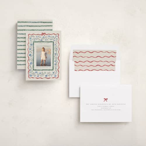 This is a halo photo christmas cards with standard by Teju Reval called floral border printing on recycled smooth signature in standard