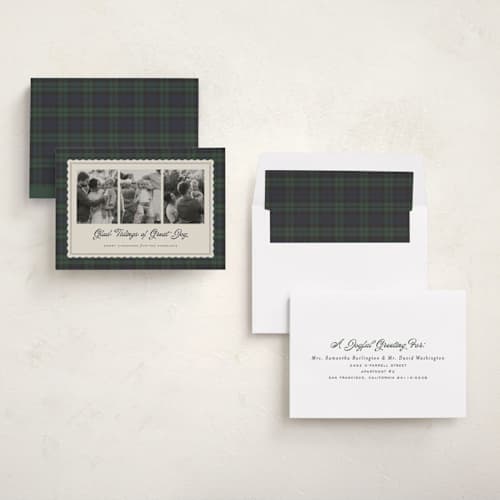 This is a spruce photo christmas cards with standard by Heather Schertzer called joyous plaid printing on recycled smooth signature in standard
