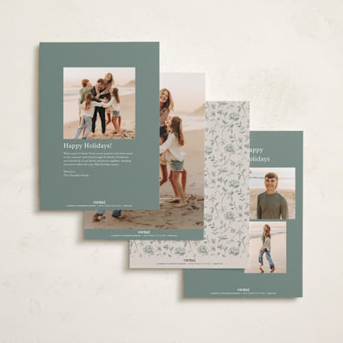 This is a wintermint photo christmas cards with standard by Everett Paper Goods called gingham fleur printing on recycled smooth signature in standard