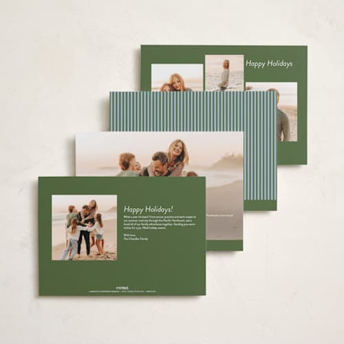 This is a wintermint photo christmas cards with standard by Kelly Watkins called mini stripes printing on recycled smooth signature in standard