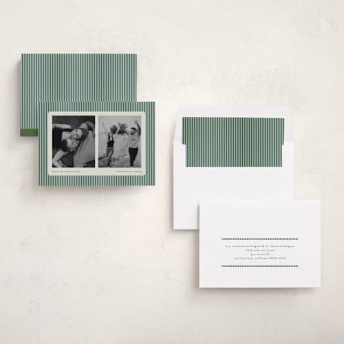 This is a wintermint photo christmas cards with standard by Kelly Watkins called mini stripes printing on recycled smooth signature in standard