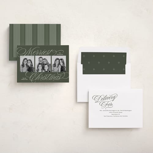 This is a forest photo christmas cards with standard by Jackie Crawford called classical trio printing on recycled smooth signature in standard