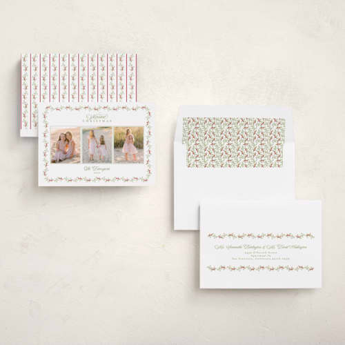 This is a garland photo christmas cards with standard by Susan Moyal called petite holiday vine printing on recycled smooth signature in standard