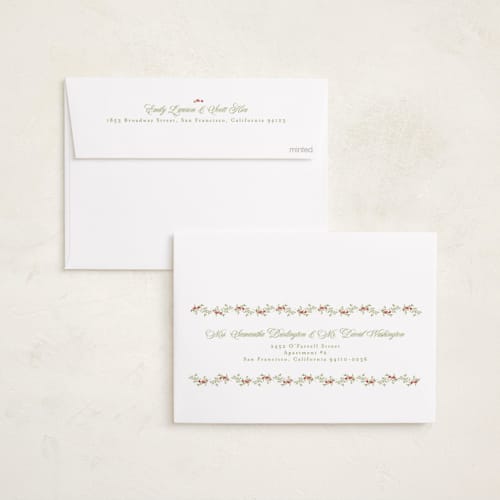 This is a garland photo christmas cards with standard by Susan Moyal called petite holiday vine printing on recycled smooth signature in standard
