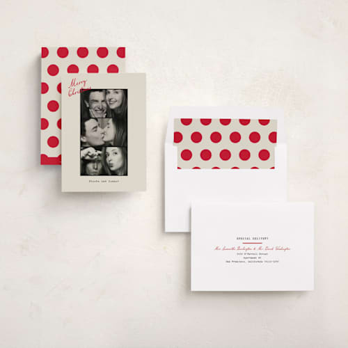 This is a champagne photo christmas cards with standard by Ilene Guy called xmas photo booth printing on recycled smooth signature in standard
