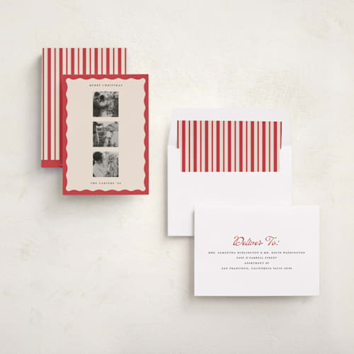 This is a candy cane photo christmas cards with standard by Teju Reval called retro border printing on recycled smooth signature in standard