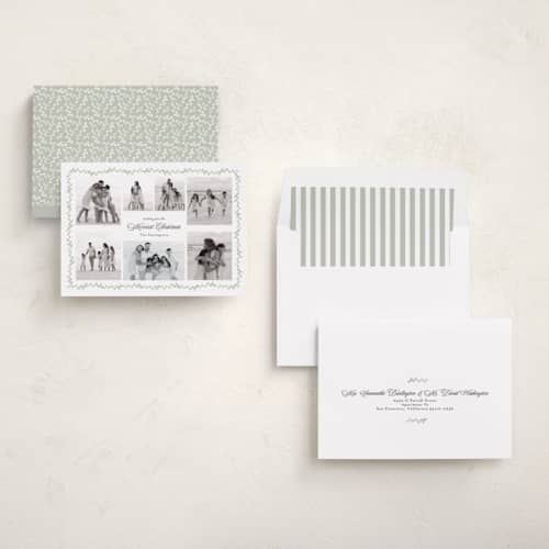 This is a pine photo christmas cards with standard by Susan Moyal called minimal vine printing on recycled smooth signature in standard