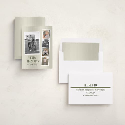 This is a pine photo christmas cards with standard by Maja Cunningham called timeless stripe printing on recycled smooth signature in standard