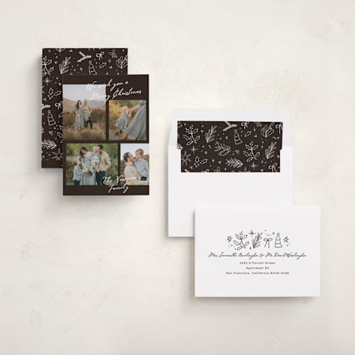 This is a mulberry photo christmas cards with standard by Pixel and Hank called quad printing on recycled smooth signature in standard
