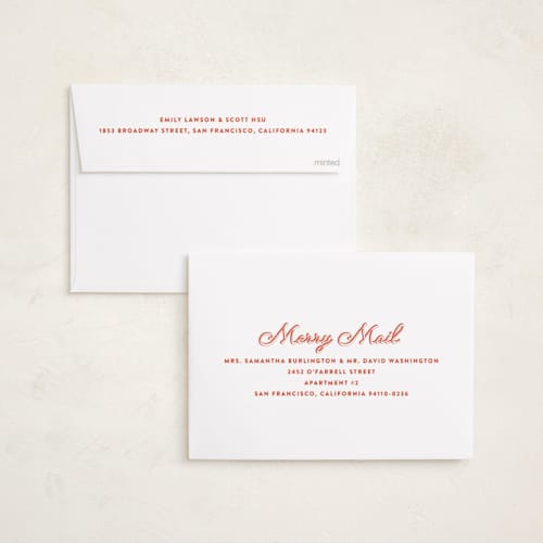 This is a poinsettia photo christmas cards with standard by Ekko Studio called retro script printing on recycled smooth signature in standard