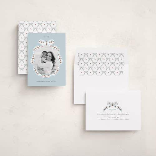 This is a winter sky photo christmas cards with standard by Itsy Belle Studio called cottage ribbon printing on recycled smooth signature in standard