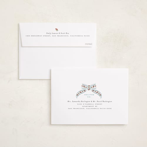 This is a winter sky photo christmas cards with standard by Itsy Belle Studio called cottage ribbon printing on recycled smooth signature in standard
