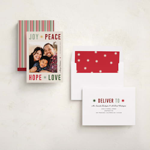 This is a mistletoe photo christmas cards with standard by Pixel and Hank called peace poster printing on recycled smooth signature in standard