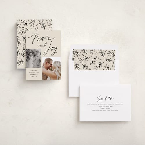 This is a cream photo christmas cards with standard by Kercia Jane called blessings of peace & joy printing on recycled smooth signature in standard
