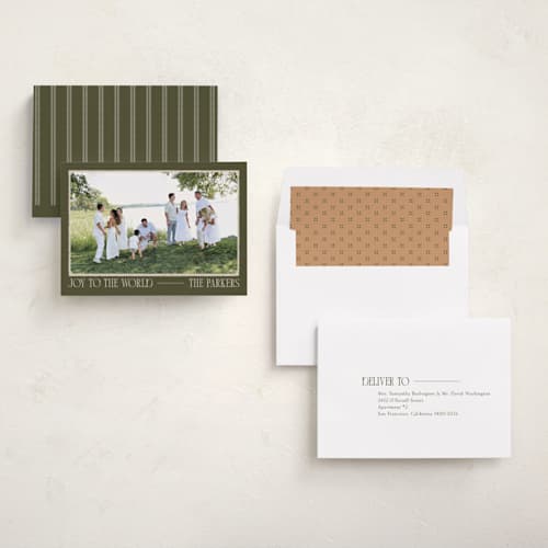 This is a pine photo christmas cards with standard by Robert and Stella called vintage postcard printing on recycled smooth signature in standard