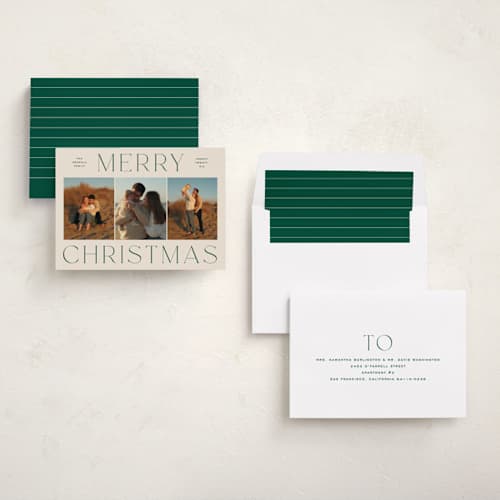 This is a spruce photo christmas cards with standard by Ekko Studio called classy trio printing on recycled smooth signature in standard
