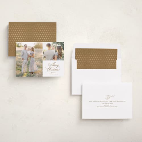This is a candlelight photo christmas cards with standard by Carolyn MacLaren called script duo printing on recycled smooth signature in standard