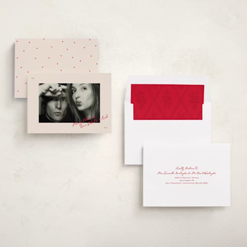 This is a santa suit photo christmas cards with standard by Carrie ONeal called gin ricky printing on recycled smooth signature in standard