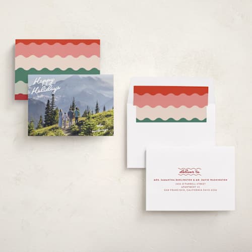 This is a snow photo christmas cards with standard by Tennie and Co. called squiggles printing on recycled smooth signature in standard