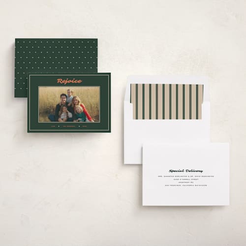 This is a evergreen photo christmas cards with standard by Ana de Sousa called joyful rejoice printing on recycled smooth signature in standard