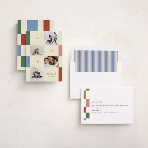 This is a punch photo christmas cards with standard by Pixel and Hank called joy collage printing on recycled smooth signature in standard