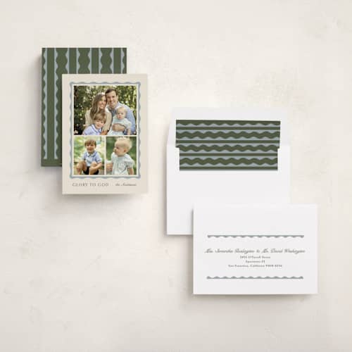 This is a blue jay photo christmas cards with standard by Creo Study called scalloped trio printing on recycled smooth signature in standard