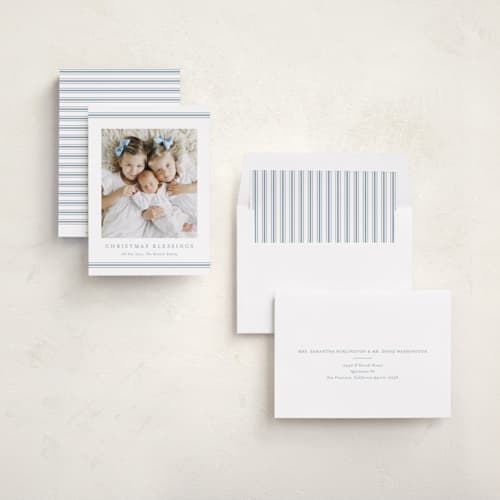 This is a icicle photo christmas cards with standard by Carolyn MacLaren called striped blessings printing on recycled smooth signature in standard