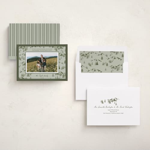 This is a sage photo christmas cards with standard by Alethea and Ruth called mountain toile printing on recycled smooth signature in standard