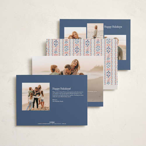 This is a navy photo christmas cards with standard by Paper Sun Studio called the holly and the ivy printing on recycled smooth signature in standard