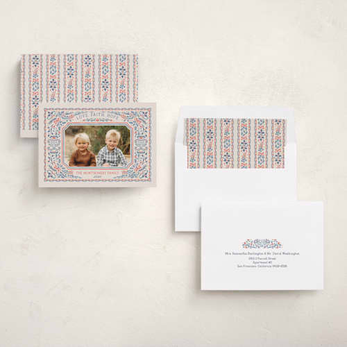 This is a navy photo christmas cards with standard by Paper Sun Studio called the holly and the ivy printing on recycled smooth signature in standard