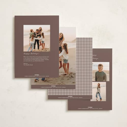 This is a gingerbread latte photo christmas cards with standard by Emily Betts called gingham vintage printing on recycled smooth signature in standard
