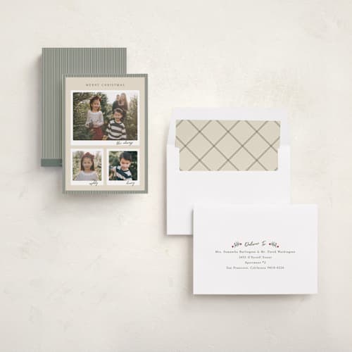 This is a cream photo christmas cards with standard by Robert and Stella called christmas classics printing on recycled smooth signature in standard