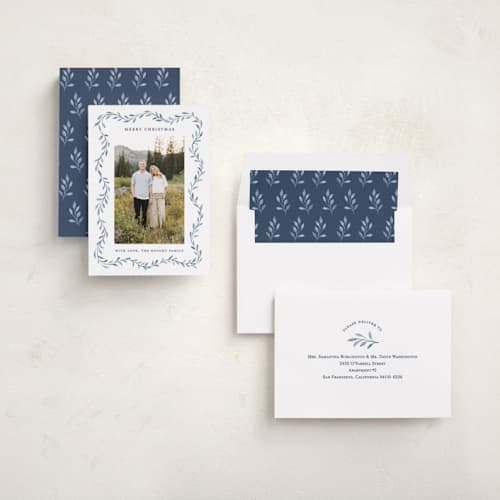 This is a blue spruce photo christmas cards with standard by Sarah Knight called wave printing on recycled smooth signature in standard