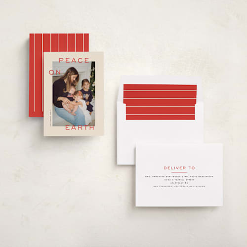 This is a poinsettia photo christmas cards with standard by Ekko Studio called simply peaceful printing on recycled smooth signature in standard