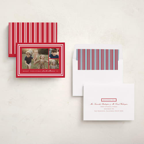 This is a poinsettia photo christmas cards with standard by Amy Kross called madison printing on recycled smooth signature in standard
