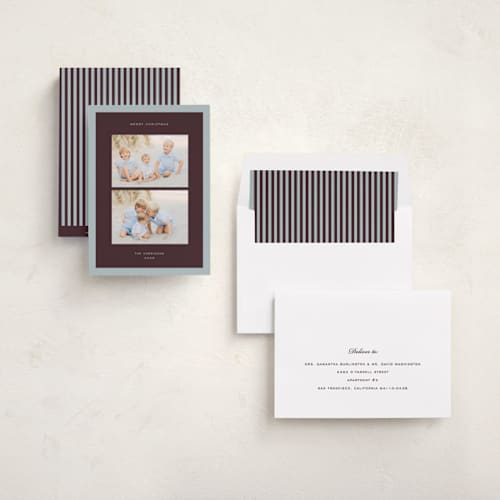 This is a plum photo christmas cards with standard by Snow and Ivy called in stereo printing on recycled smooth signature in standard