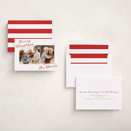 This is a berry photo christmas cards with standard by Kelly Schmidt called slanted handwriting printing on recycled smooth signature in standard