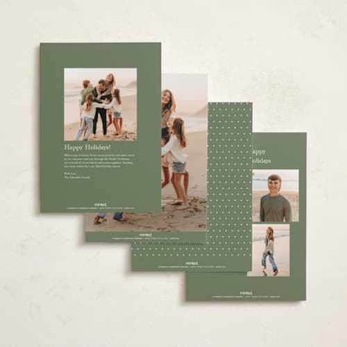 This is a pistachio photo christmas cards with standard by Carolyn MacLaren called sorbet stripes printing on recycled smooth signature in standard