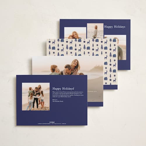 This is a navy photo christmas cards with standard by Rina Ozum called noel wishes printing on recycled smooth signature in standard