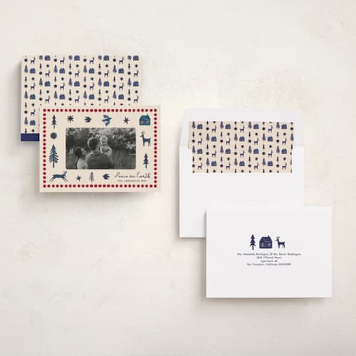 This is a navy photo christmas cards with standard by Rina Ozum called noel wishes printing on recycled smooth signature in standard