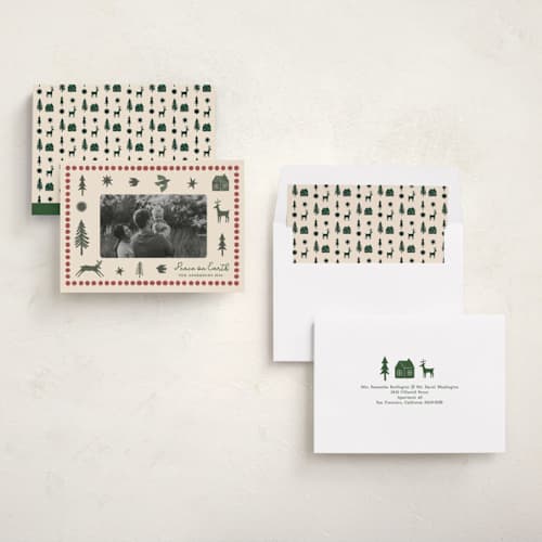 This is a wreath photo christmas cards with standard by Rina Ozum called noel wishes printing on recycled smooth signature in standard