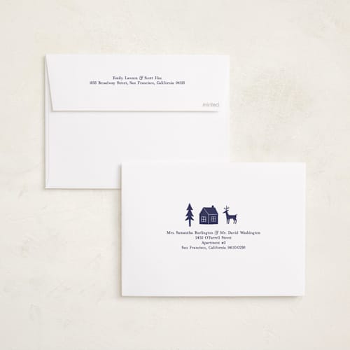 This is a navy photo christmas cards with standard by Rina Ozum called noel wishes printing on recycled smooth signature in standard