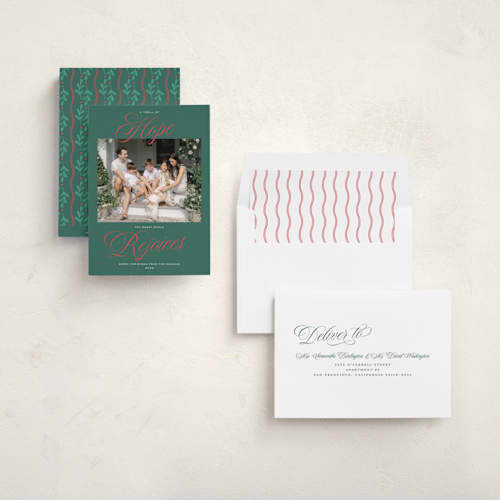 This is a holly jolly photo christmas cards with standard by Alston Foster called hope & rejoicing printing on recycled smooth signature in standard