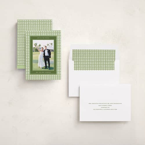 This is a sage photo christmas cards with standard by Bayberry Kate called cane border printing on recycled smooth signature in standard