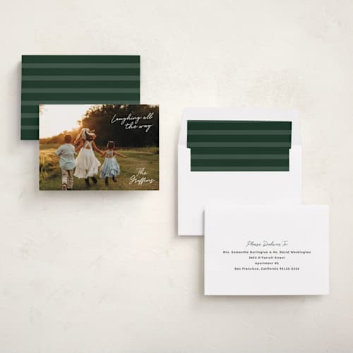 This is a snow photo christmas cards with standard by Lisa Assenmacher called simple nostalgia printing on recycled smooth signature in standard